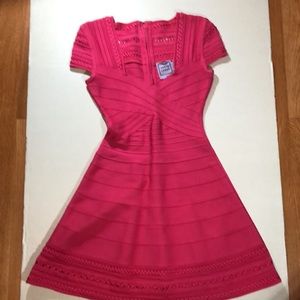 Herve Leger midi-length bandage dress BRIGHT PINK Size XS